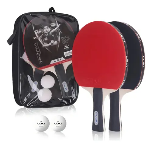 Kit 2x Raquetes Ping Pong Profissional Ittf + Capa + 2 Bolas Cor Borrachas Vermelho e Preto Tipo de Cabo Fl (côncavo)