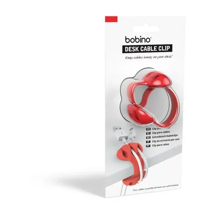 Bobino Desk Cable Clip Original  Suporte 3 Fios Carregador de Celular p/ Borda de Mesa Vermelho
