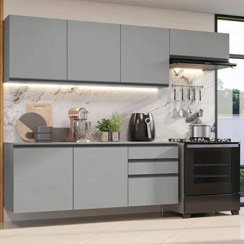 Armário de Cozinha Completa Suspensa 260cm Cinza Nice Madesa 13