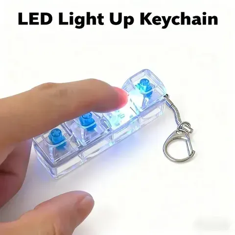 Chaveiro de Teclado Mecânico 4/9 Teclas com Testador de Switches, Luz LED e Som de Clique, Brinquedo Anti-stress para Alívio do Estresse, Brinquedo de Mesa para Escritório para Homens e Mulheres