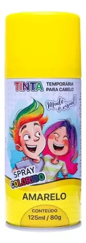 Spray de Tinta Cabelo Festa Temporária Carnaval 125ml Cores Cor Amarelo