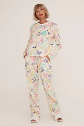 Calça Reta Pijama Estampa Brunch