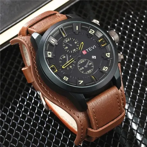 Relógios Masculinos Retrô de Luxo, Relógio de Pulso de Quartzo com Pulseira de Couro PU, Grande Mostrador, Relógio Tático Militar