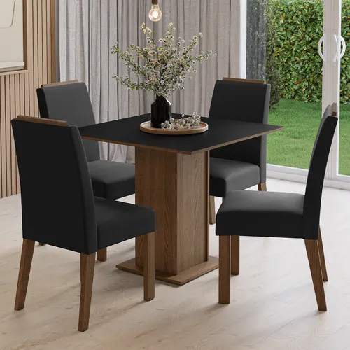 Conjunto Sala de Jantar Tampo de Madeira 4 Cadeiras Rustic/Preto/Oxford Aspen Madesa