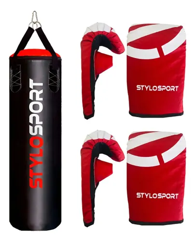 Saco de Pancada Profissional 120 Cm+ 2 Luvas Bate Saco Stylo Cor Vermelho - 2 Adulto