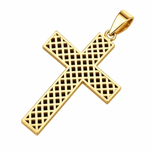 Pingente Cruz Quadriculada 3 cm em Ouro 18K