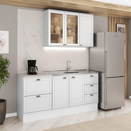 Armário de Cozinha Completa com Balcão Milla Breeze Carraro Branco