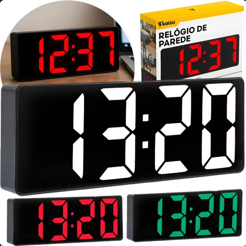 Relógio Digital de Mesa Led com Data e Despertador Kaizu Alarme Termômetro USB Pilhas Parede Horário Inteligente Temperatura 12/24h