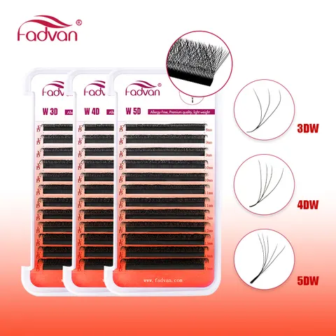 Cílios FADVAN W 3D 4D 5D 8-12/8-14mm para Extensão de Cílios, Formato W, Curvatura C/D, Volume Híbrido Inovador, Maquiagem, Cílios de Visom Sintético
