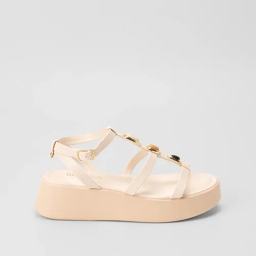 Sandália Feminina Gabriela Flatform Pedraria Off White