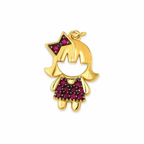 Pingente Menina com Zircônias em Ouro 18K