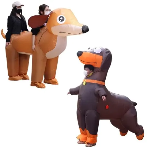 Nova Fantasia Inflável de Cachorro Salsicha Dupla para Adultos, Roupa Engraçada para Festas, Apresentações de Palco e Fantasias Criativas