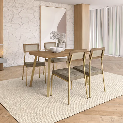 Conjunto Sala de Jantar 4 Cadeiras Daca Carraro Carvalho Dourado
