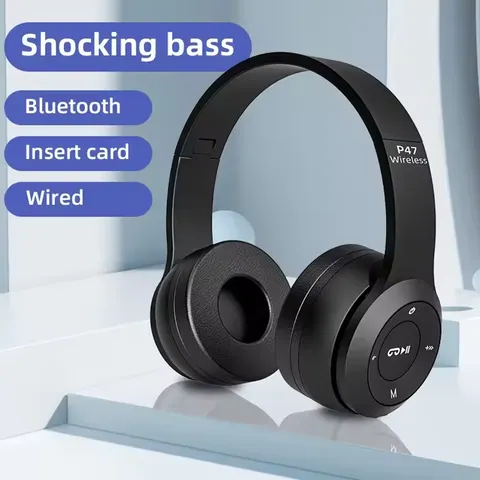 Fones de Ouvido sem Fio P47 Bluetooth 5.0, Dobráveis, HIFI Estéreo com Bass para Música e Jogos, Fones para Crianças e Meninas, Compatíveis com Smartphone