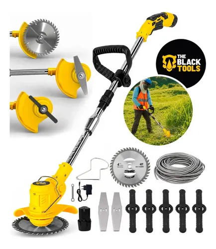 Roçadeira Aparador Grama a Bateria Recarregável 460w Profissional com Acessórios Tcg12b The Black Tools
