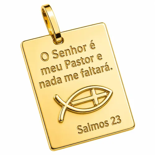 Pingente Placa Salmo 23 3,5 cm em Ouro 18K
