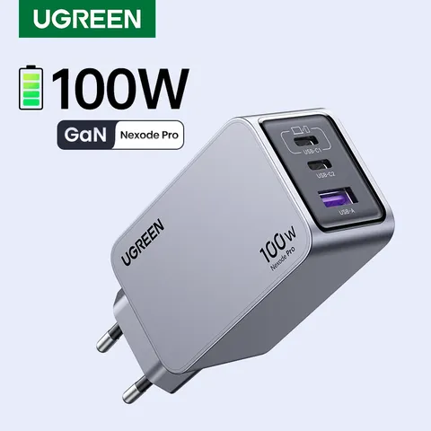 Carregador UGREEN 100W GaN USB C com QC4.0 e 3.0, Carregamento Rápido para Macbook, Laptop, Tablet e Carregamento Rápido PD para iPhone 18, 17, 16 Pro