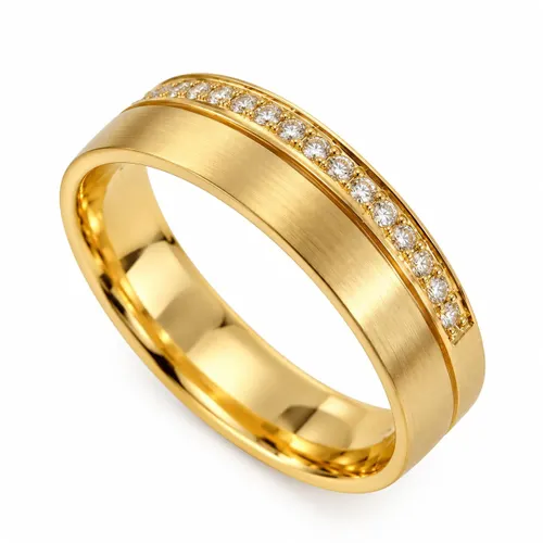 Aliança Luz 5 mm Vazado com 18 Brilhantes em Ouro 18K