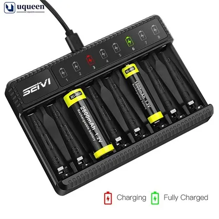 Carregador Rápido de Bateria de Lítio Inteligente UQ Beston 8 Slot para Recarregável de 1,5v AA AAA
