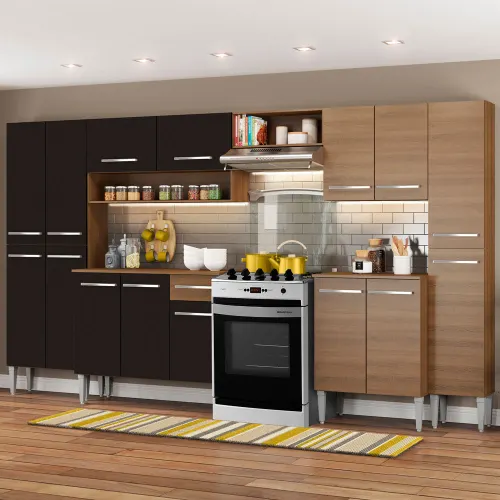 Armário de Cozinha Completa 325cm Rustic/Preto Emilly Joy Madesa 01
