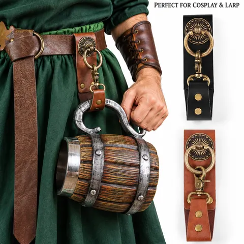 Suporte para copos de couro sintético com tema medieval para o Halloween, acessório de cinto de cintura para cosplay renascentista, adereço para fantasias de LARP.