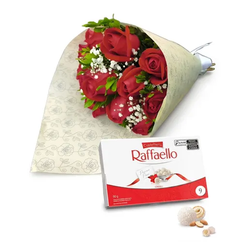 Kit Buquê de 12 Rosas Vermelhas & Rafaello