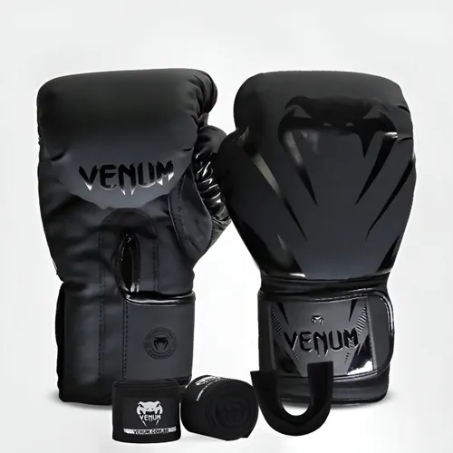 Combo Venum New Impact Evo Dark (luva+ 2m Bandagem+ Bucal) Cor Preto Tamanho 16oz