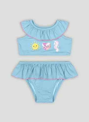 Conjunto de Biquíni com Top e Calcinha em Malha com FPS+50 com Babados (Azul) Up Baby