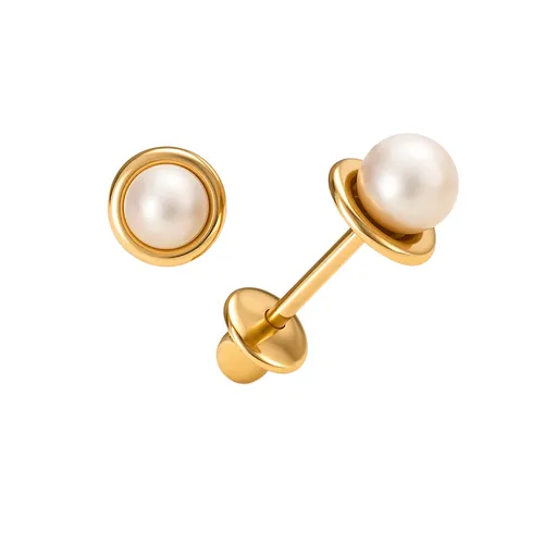 Brinco de 2,5 mm Pérola Roseta Lisa em Ouro 18K