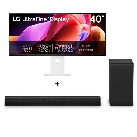 Combo Monitor LG UltraFine 40U990A-W Nano IPS Black 5K2K WUHD 40"+ Soundbar LG S40T - 300W RMS, 2.1 Canais, Dolby Digital - 40U990.S40