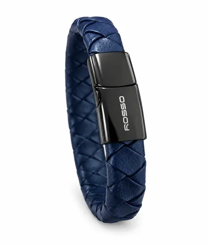 Bracelete em Couro Azul Trançado com Aço
