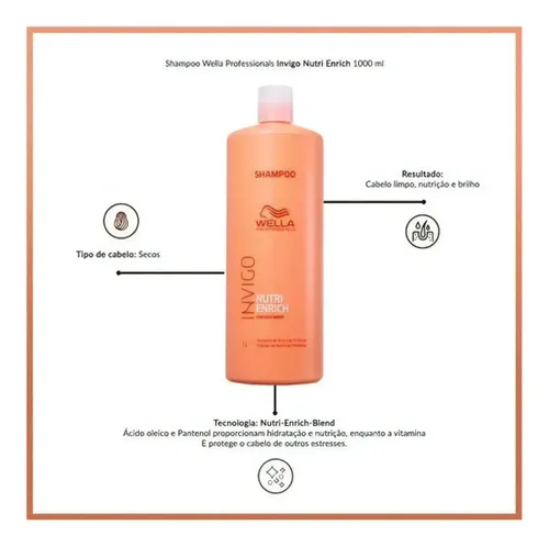 Shampoo Wella Invigo Nutri Enrich - Nutrição Cabelos Secos Danificados 1 Litro