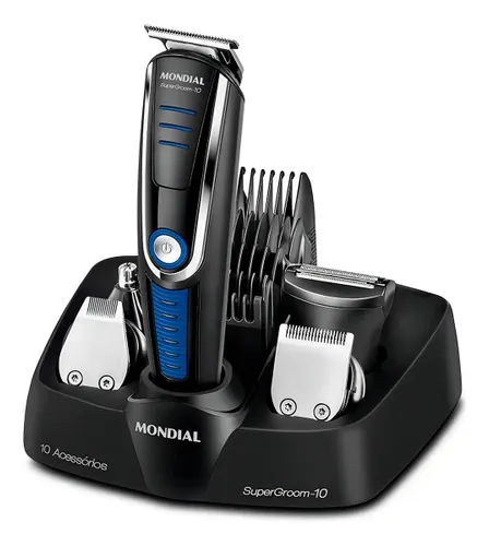Aparador de Pelos Super Groom 10 Mondial Preto/Azul Bivolt BG-03