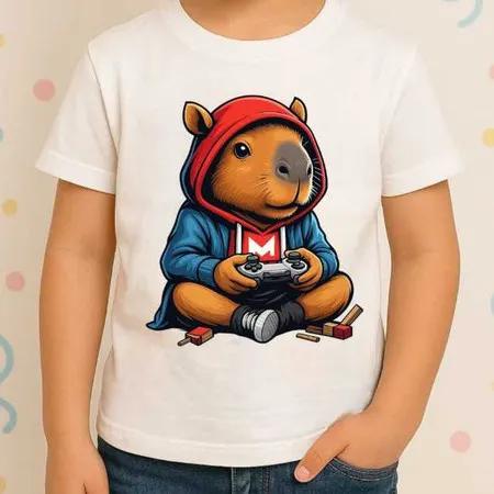 Camiseta Infantil Capivara Várias Estampas Camisa 100% Algodão Animal Blusa Fofinha 2Patinete Futebol Game Harry Potter