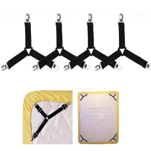 Fixadores de lençol de cama, 4 unidades, suporte, gadgets para organizador de lençol, capa de colchão, clipe para casa, tiras elásticas, clipes ajustáveis