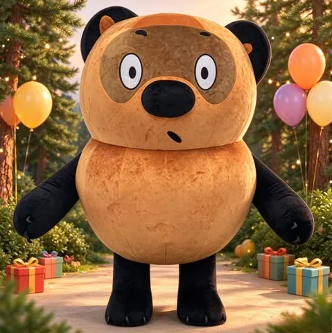 Fantasia de Mascote Inflável de Urso Marrom e Preto, Traje de Pelúcia de Corpo Inteiro para Adultos, Cosplay de Desenho Animado para Festas, Desfiles e Eventos