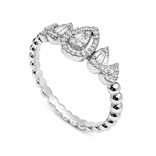 Anel Esfera com Cinco Gotas Cravejadas com Zircônias 13 /10/ 9 mm em Prata 925