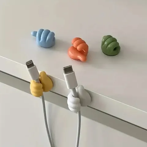 10 pçs em forma de polegar cabo organizador clipes de armazenamento sem broca ganchos adesivos plástico perfeito para cabos de carregamento suporte de cabo