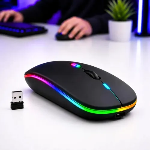 Mouse Recarregável Bluetooth Wireless Ergonômico Óptico Informática Gamer Led Rgb Notebook Pc Tablet Smartphone Blackbom