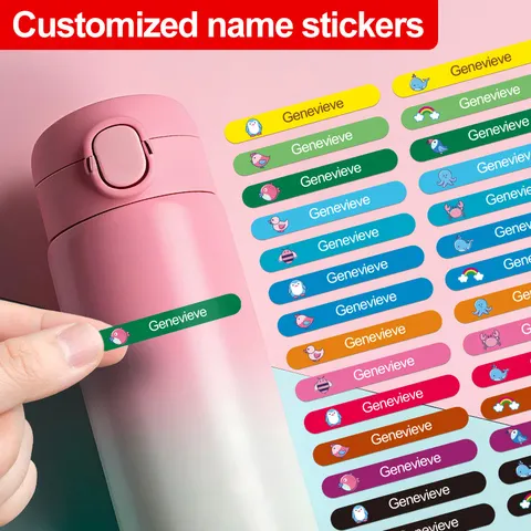 Adesivos com nome à prova d'água personalizados para crianças – Etiquetas ecológicas com designs de animais personalizados para bolsas escolares, livros e artigos de papelaria
