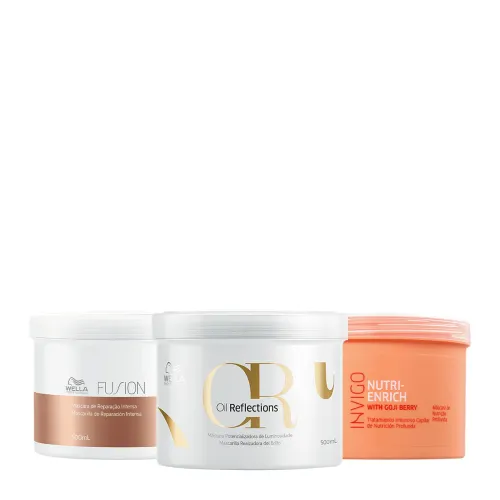 Kit Cronograma Capilar Wella Professionals Fusion, Oil Reflections e Invigo Nutri-Enrich 3 Máscaras 500g