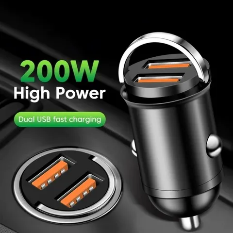 Carregador Rápido USB para Carro 200W, Carregador Rápido PD USB 3.0, Adaptador de Carregamento Rápido USB Tipo C para iPhone, Xiaomi 17, 15, Samsung, VIVO