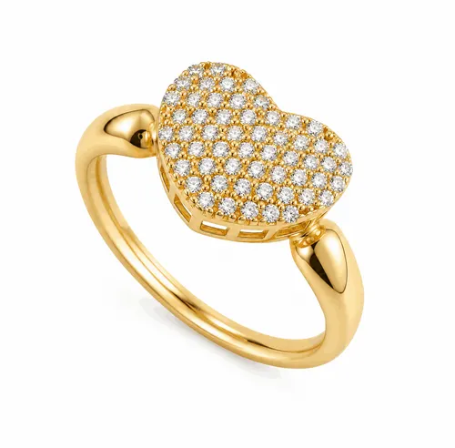 Anel Coração com 55 Zircônias em Ouro 18K