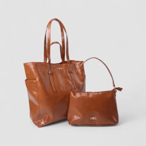 Bolsa Shopping Bag Gabriela Grande com Necessaire Caramelo