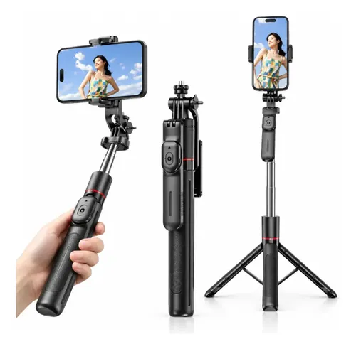 Tripé / Bastão para Celular Portátil Até 1,70 M com Controle,celular 360° Rotação para Celularcâmeravlog e Gopro Preto