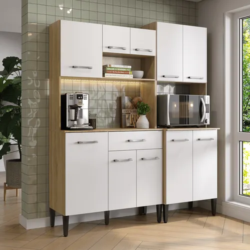 Armário Cozinha Compacta Arizona Solid Carvalho com Branco Carraro