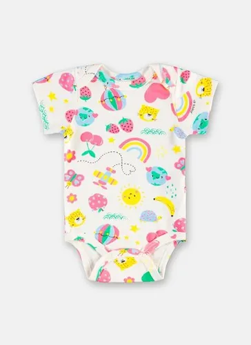 Body Bebê Menina Manga Curta em Suedine Estampado Multicolor