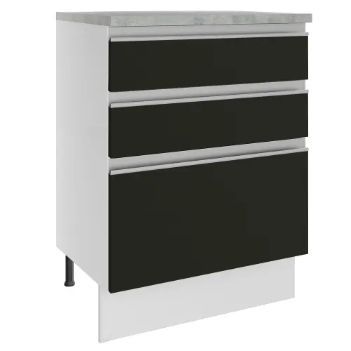 Balcão Madesa Glamy 60 cm 3 Gavetas Branco/Preto