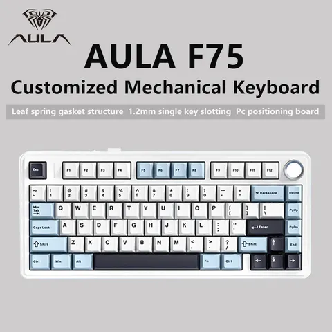 AULA-F75 Teclado mecânico sem fio Gaming, Bluetooth, Com fio, RGB personalizado, 75% Layout Profile, Estrutura Junta, 2.4G