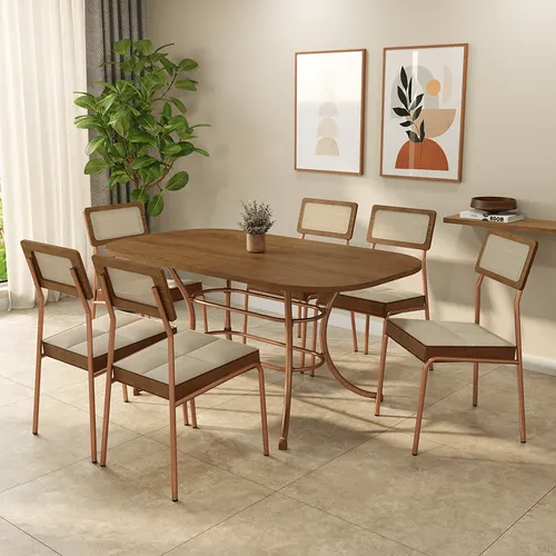 Conjunto de Sala de Jantar 6 Cadeiras Bolivia Carraro Freijó Rosê
